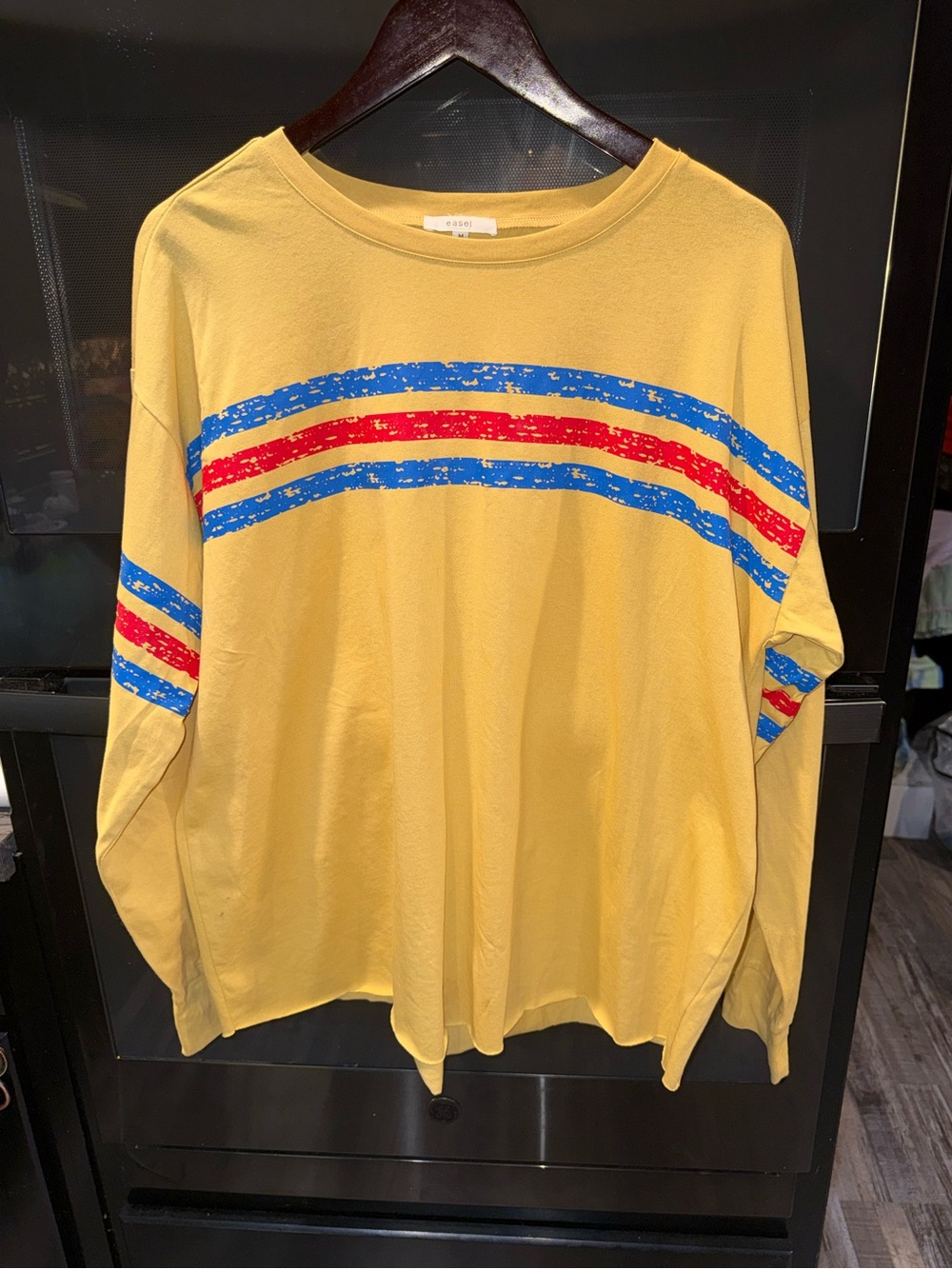 easel Yellow Long-Sleeve Tee with Blue & Red Stripes